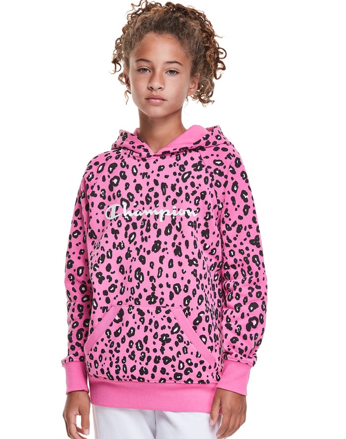 Champion Fleece Raglan Leopard Print Kiz Çocuk Kapşonlu Sweatshirt Pembe/Siyah ( TOBEVN842 )